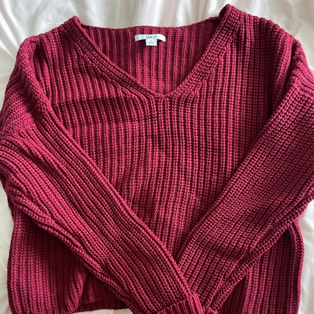 boutique red v neck knit sweater